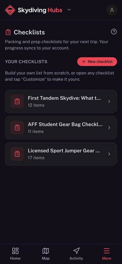 Ready-made packing and prep checklists in the GoHubs app