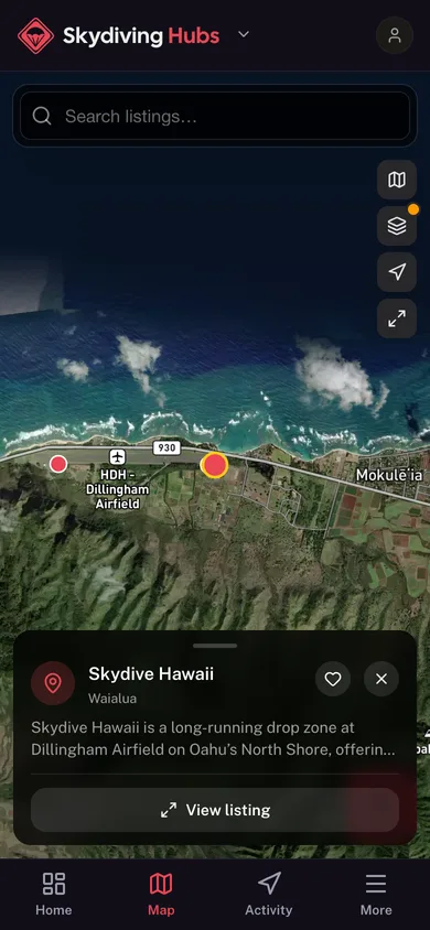 A listing open on the map in the GoHubs app